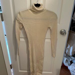 Cream Turtleneck Ribbed Midi Dress- XS
